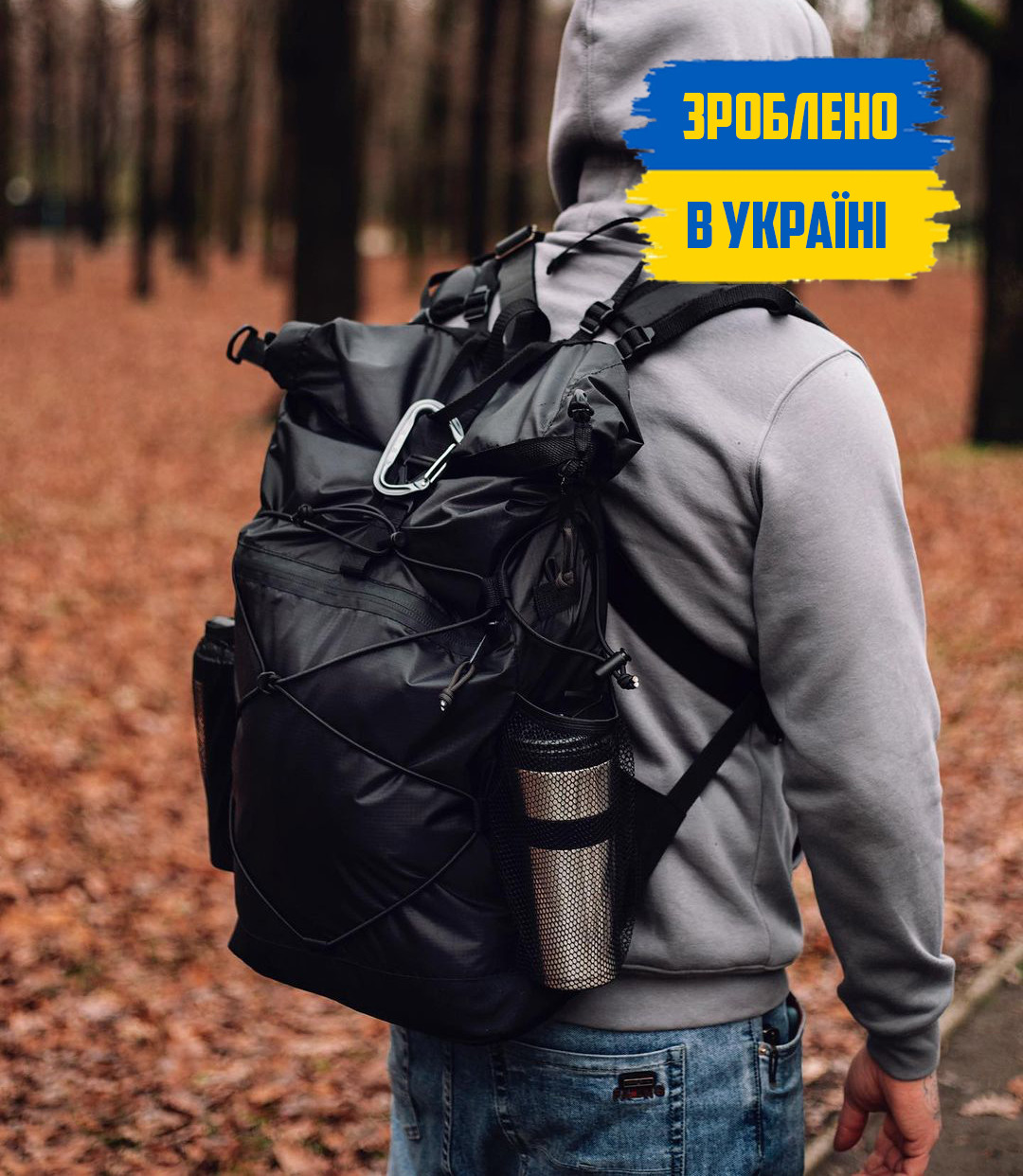 Рюкзак ролтоп чоловічий міський TRAVEL TOP чорний молодіжний спортивний