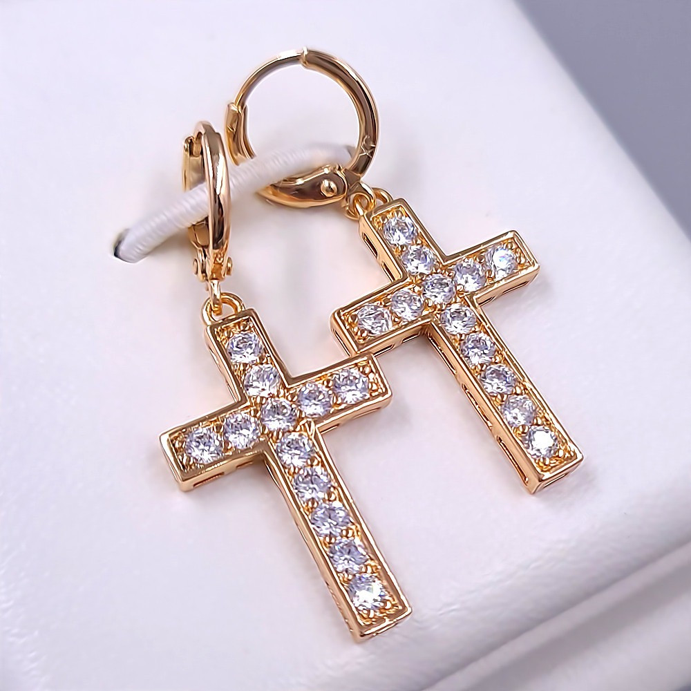 Сережки хрест (1 пара) Xuping. Довжина: 36 мм. Ширина: 15 мм.
