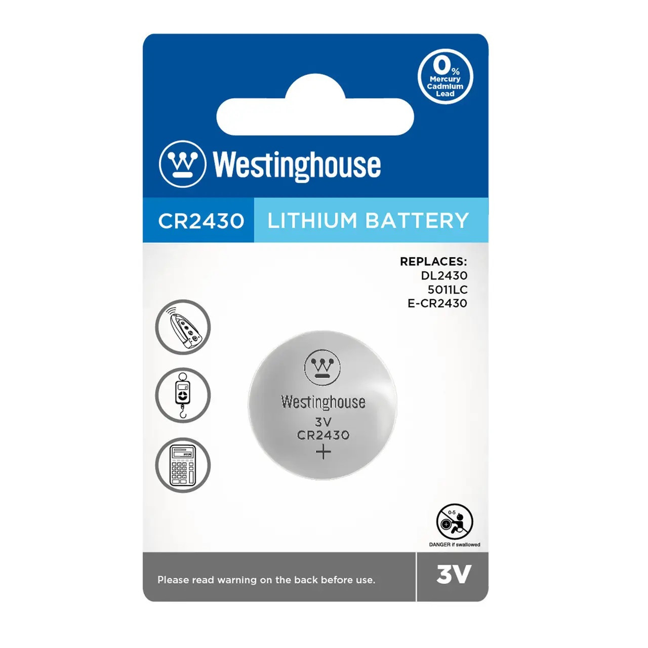 Батарейка дискова Westinghouse CR2430 Lithium, 3V блистер 1/24