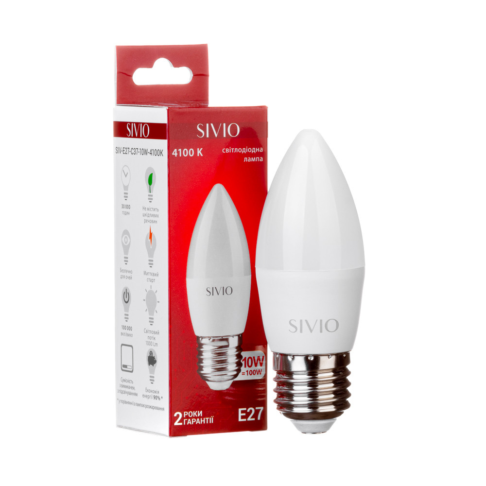 Світлодіодна лампа SIVIO SIV-E27-C37-10W-4100K