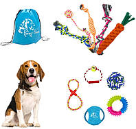 Набор игрушек для собак 10 шт с сумкой Perfect Power Игрушки разные для собак канаты мячи в наборе с рюкзаком