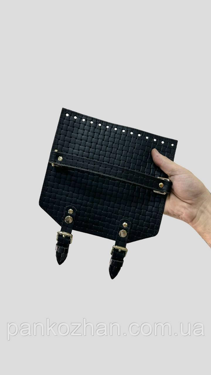 Клапан широка трапеція до в’язаної сумки на магнітах, натуральна шкіра, 22х21см, фото 1