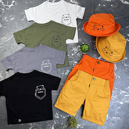 Комплекти дитячі шорти коттон, футболка та панамка