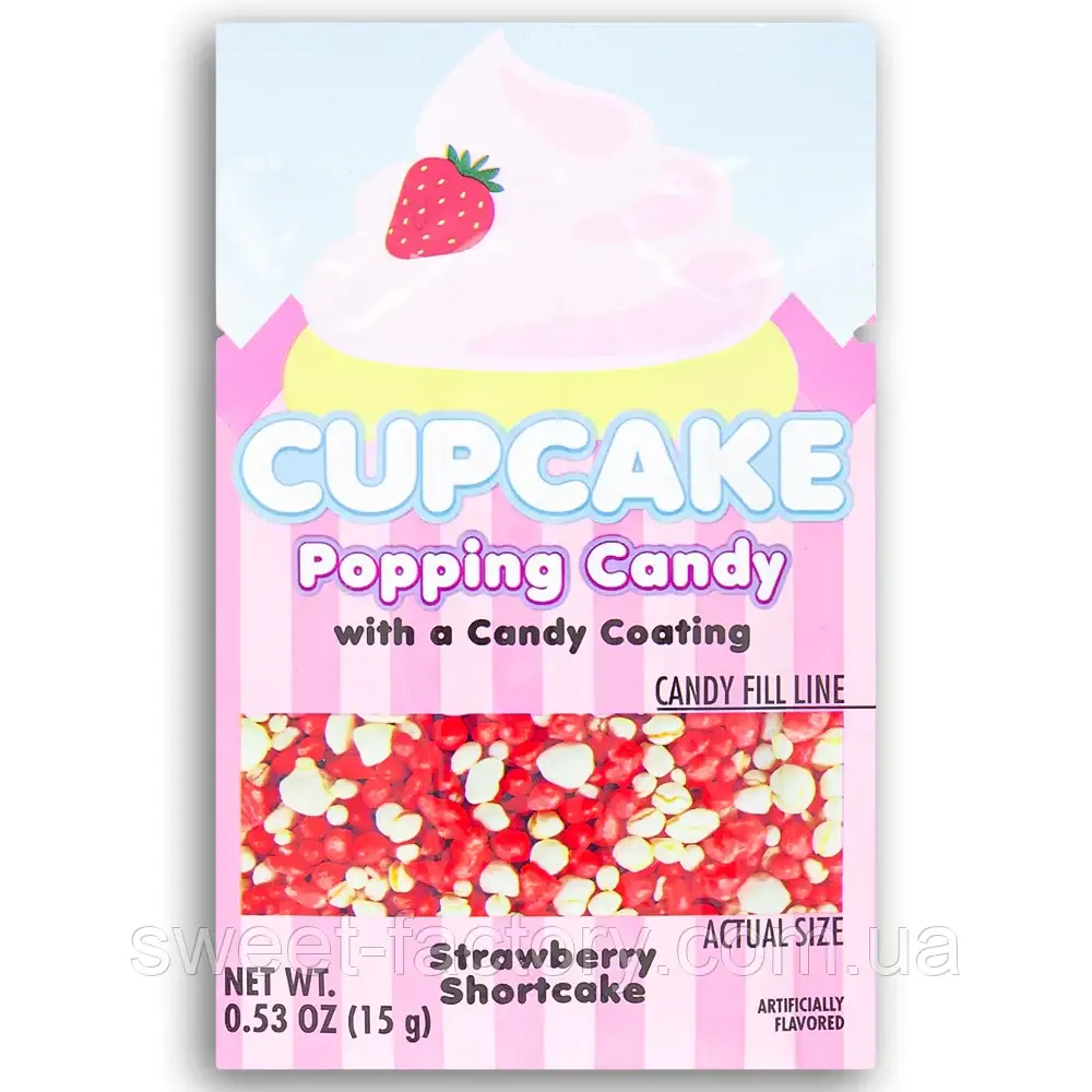Стрільний цукор Popping Candy Cupcake Strawberry Shortcake 15 g, фото 1