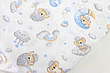 Лоскуток. Бязь "Маленькі коали на блакитних місяцях і сірих хмарах" на білому тлі No 3100, 84*160 см, фото 2