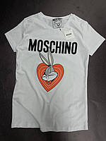 Футболка женская Moschino белая с принтом модная хлопок стильная брендовая Турция