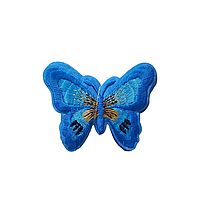 Нашивка на Одежду, Термонаклейка, Аппликация, Бабочка, Цвет: Голубой, 41.5х65.5х1.5мм, (1 шт)