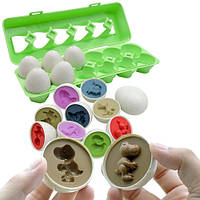 Игрушка сортер развивающая для детей яйца пазлы, 12 штук в лотке, Динозавры st