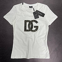 Футболка женская Dolce&Gabbana белая с лого модная хлопок стильная брендовая Турция L