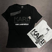 Футболка женская Karl Lagerfeld черная с принтом модная хлопок стильная брендовая Турция люкс