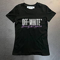 Футболка женская Off White черная с лого модная хлопок стильная брендовая Турция