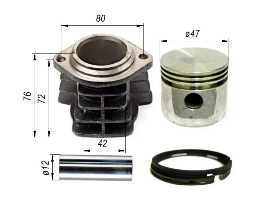 Цилиндр в сборе компрессора Forte FL-24 (D47, H=76 мм) - фото 2 - id-p1776634303