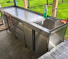 Тумба 2300х600х850 з мийкою та ящиками з нержавіючої сталі для літньої кухні та зони барбекю