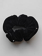 Чорна резинка гумка для волосся оксамитова велюрова чорна широка об'ємна, 10 см, чорна зі стразами