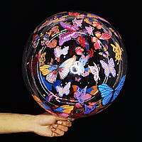 Шар сфера баблс 22" 55 см с рисунком Бабочки Разноцветный