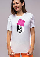 Женская демисезонная футболка с патриотическим принтом "Тризуб Панамка" из полиэстера, оверсайз для девушек