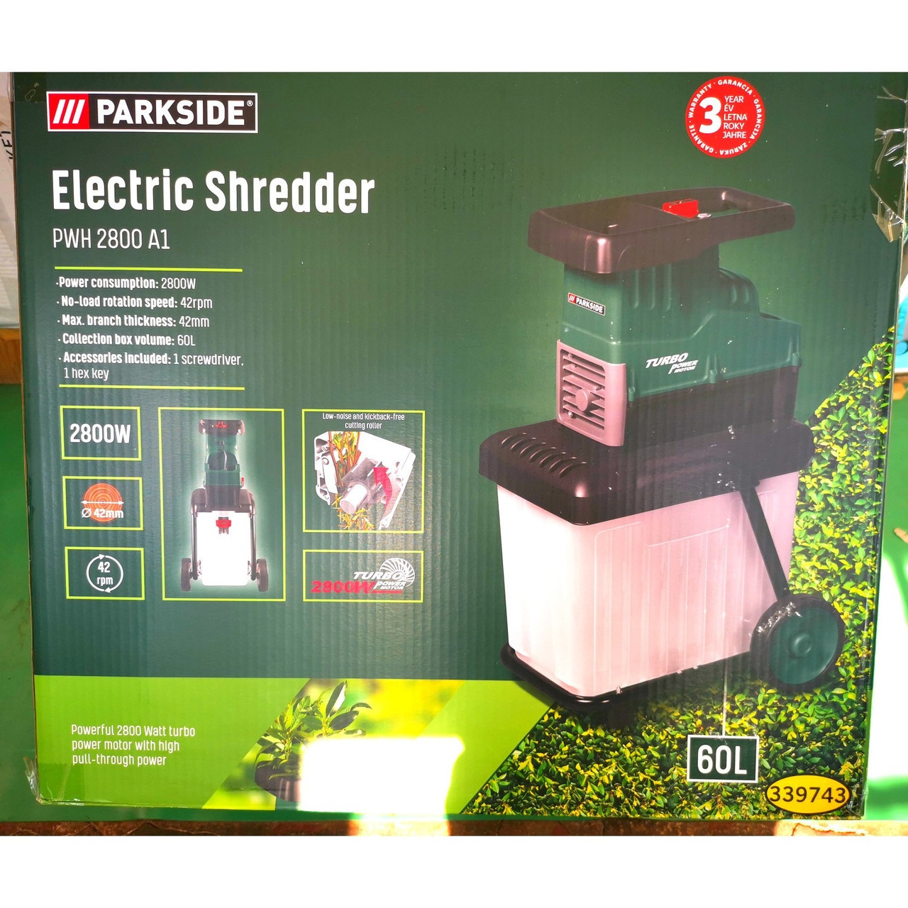 Измельчитель веток фрезерный PARKSIDE PWH 2800 B2 (до 42 мм, 2800 Вт ...