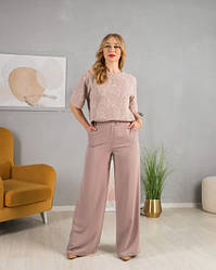 Молодіжні штани палаццо Азоріна з тканини тіар в бежевому кольорі розміри від 44 до 56