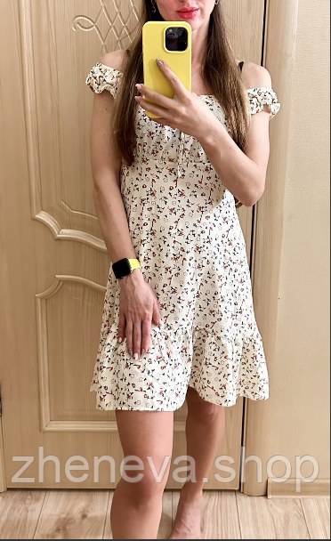 Стильне легке літнє жіноче плаття, батист, квітковий принт, фото 1