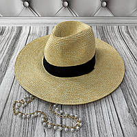 Летняя соломенная шляпа Федора с широкими полями и цепочкой Zarina Black