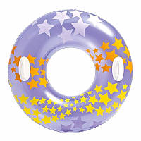 Надувной круг с ручками для детей "Звезды" Фиолетовый Intex 59256 NP. Круг диаметром 91см, от 8 лет