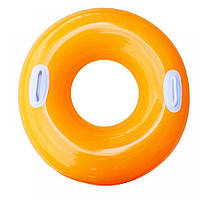 Оранжевый однотонный надувной круг с ручками Intex 59258 NP. Детский круг диаметром 76см, от 8 лет