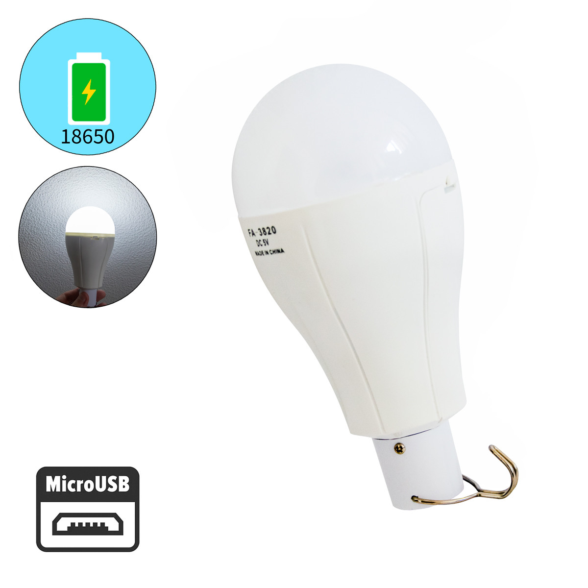 Кемпинговый фонарь OKGO FA-3820 20W лампа на аккумуляторе 18650, фонарик в палатку с зарядкой от USB (TO) - фото 1 - id-p1857605203