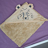 Детское мягкое махровое полотенце "Зоо" с капюшоном уголком. Бежевый