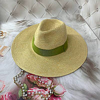 Летняя соломенная шляпа Федора с широкими полями и цепочкой Zarina Green
