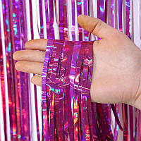 Фольгированная шторка дождик для фотозон 1 на 2 метра Фуксия лазер