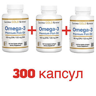 Ненасичені жирні кислоти Риб'ячий Жир і Омега-3 для дорослих California Gold Nutrition 300 капсул, Iherb омега