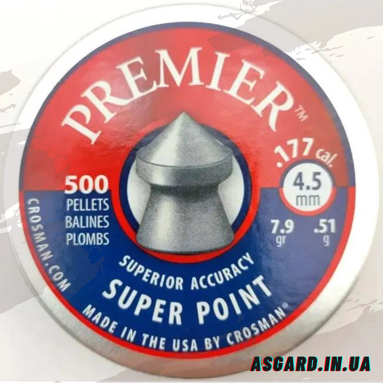 Кулі Crosman Premier Super Point 4,50 мм, 0.51 г, 500 шт. ASG, фото 1