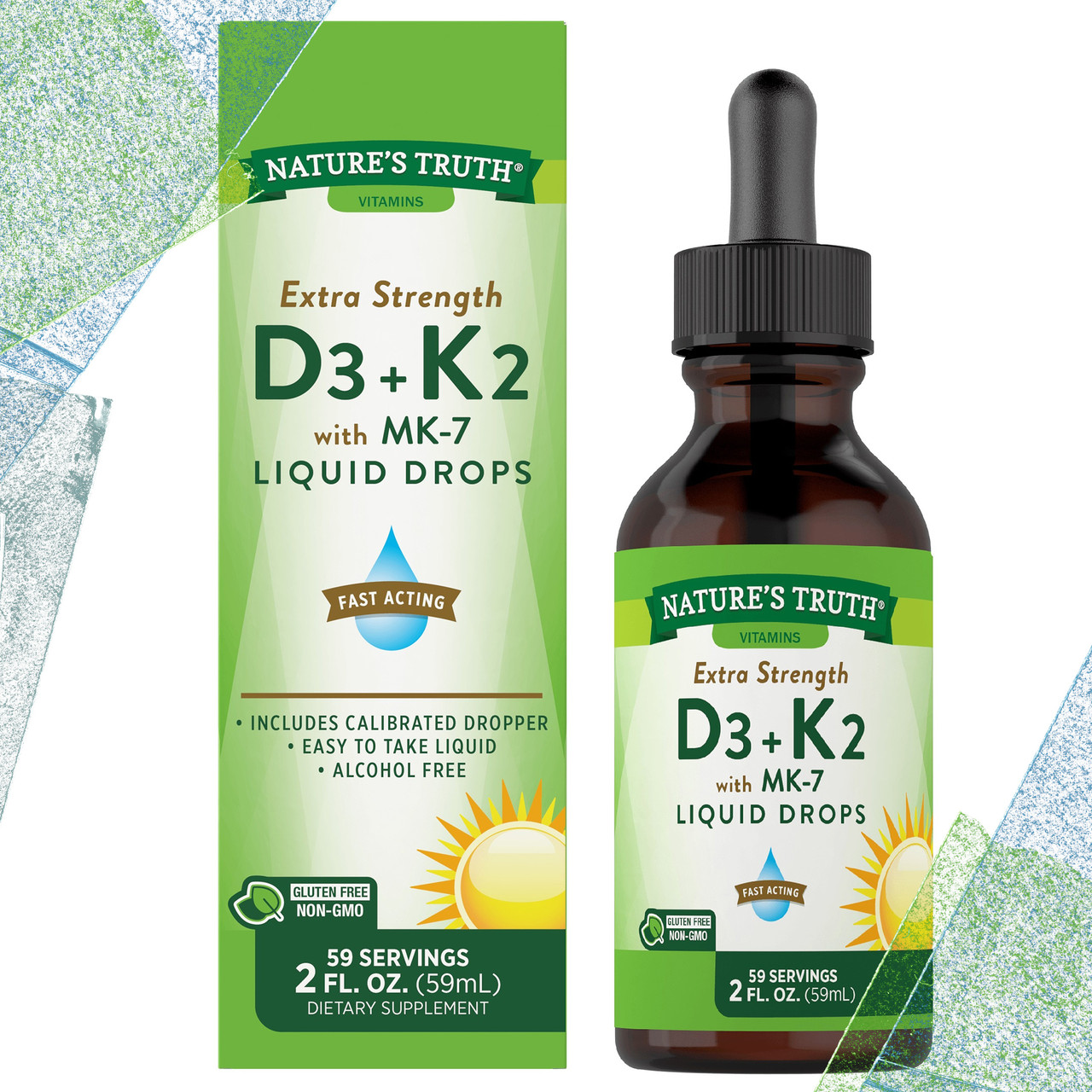 Рідкий Д3 + К2 з МК-7 Nature's Truth D3 + K2 with MK-7 Liquid Drops, 59 порцій, 59 мл