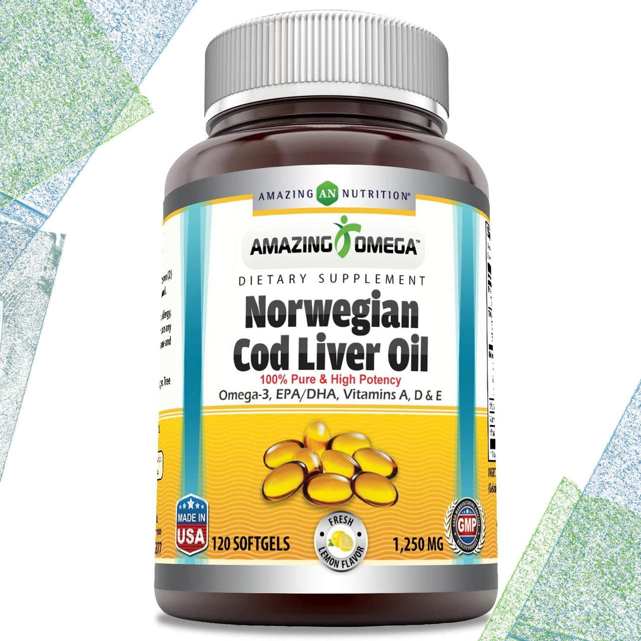 Норвежский рыбий жир Amazing Nutrition Norwegian Fish Oil 1250 мг, 120 гелевых капсул - фото 1 - id-p1850648673