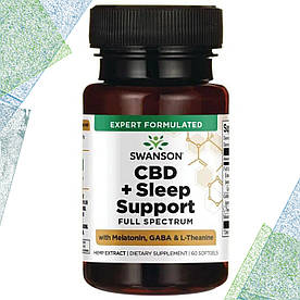 Swanson CBD + Sleep Support with Melatonin, GABA & L-Theanine, 60 гелевих капсул