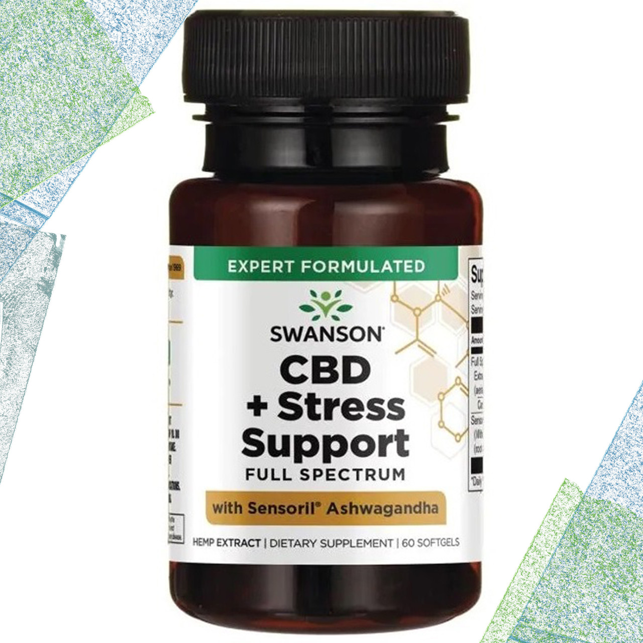 Конопляна олія + Захист від стресу Swanson КБД + Stress Support with Sensoril Ashwagandha, 60 гелевих капсул