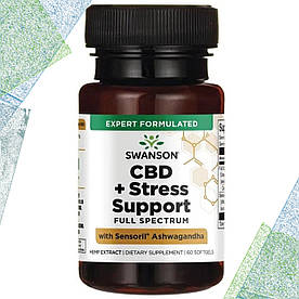 Конопляна олія + Захист від стресу Swanson КБД + Stress Support with Sensoril Ashwagandha, 60 гелевих капсул