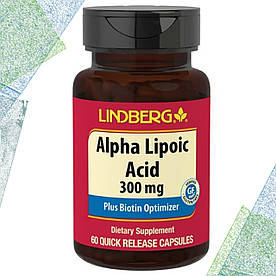 Альфа-ліпоєва кислота Lindberg Alpha Lipoic Acid 300 мг plus Biotin Optimizer 60 капсул