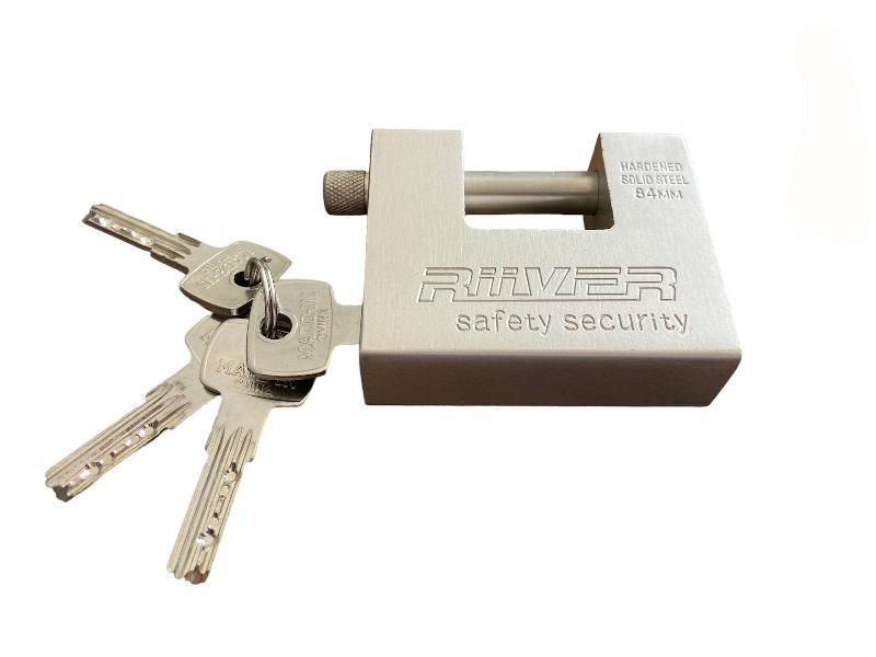 Замок підвісний RIIVER safety security, нікілований корпус (84 мм), фото 1