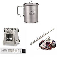 Щепочниця + чашка Tomshoo з титану 750ml з телескопічною трубкою