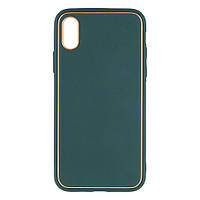 Чехол для телефона iPhone X/Xs Leather Gold with Frame. Цвет Navy Green