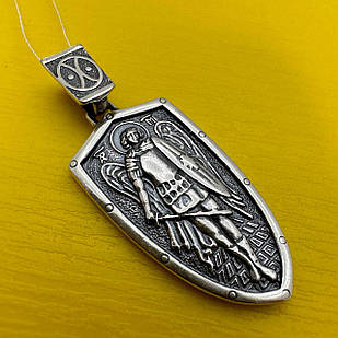 Срібний кулон Святий Архангел Михаїл на щиті з чорнінням срібло 925 проби