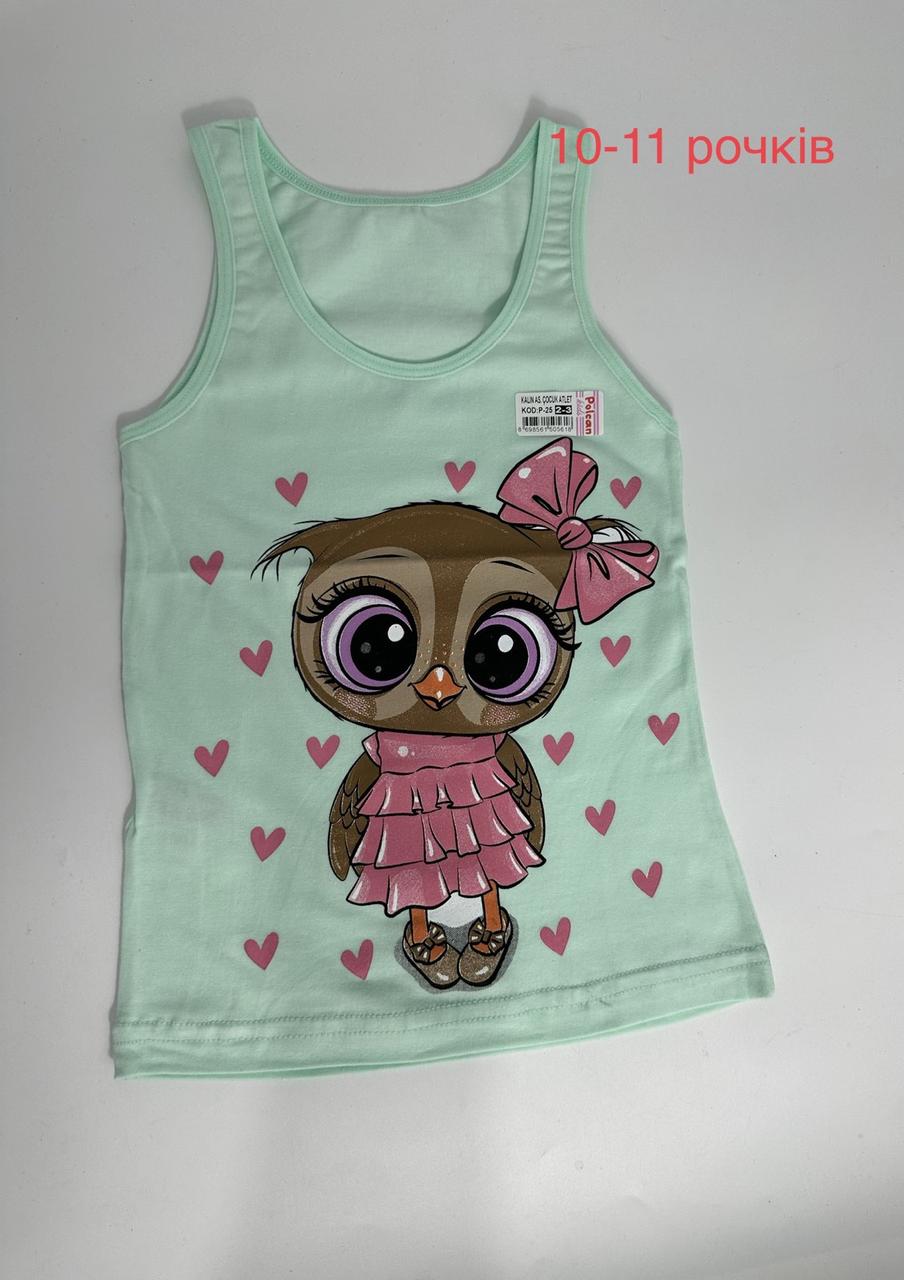 Майка дитяча бавовна на дівчинку "Совеня" розміри 10-11 років бірюза (від 6 шт.)