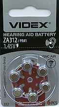 Батарейка кнопкова ZA312 PR41 6шт 1.45V Videx для слухових апаратів
