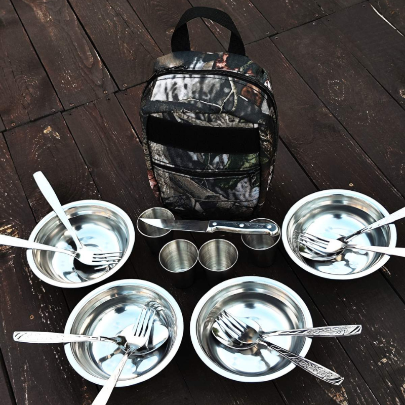 Комплект Набор Посуды для Пикника и Природы Из Нержавейки на 4 Персоны ...