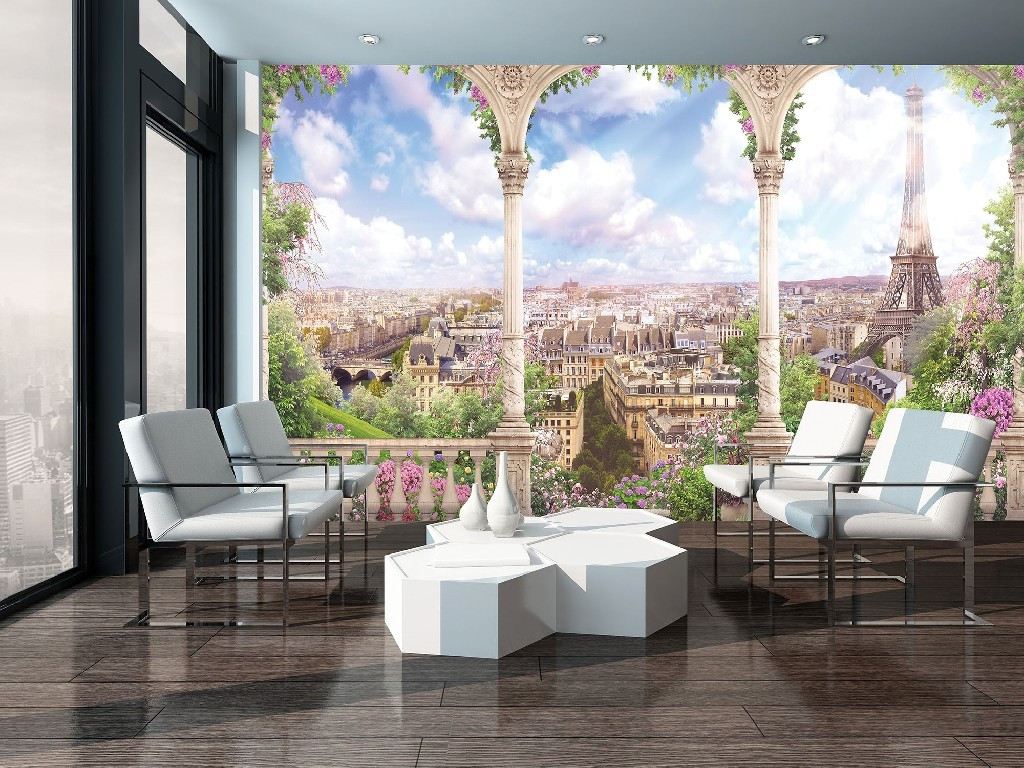 Місто Париж шпалери 254x184 см Краєвид на Ейфелеву вежу (11417P4) Найкраща якість, фото 1