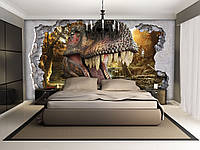 Фото обои 3D 368x280 см Динозавр ломает стену (11035P10) Лучшее качество