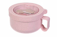 Эко ланч-бокс розовый в форме чашки суповница 850мл
