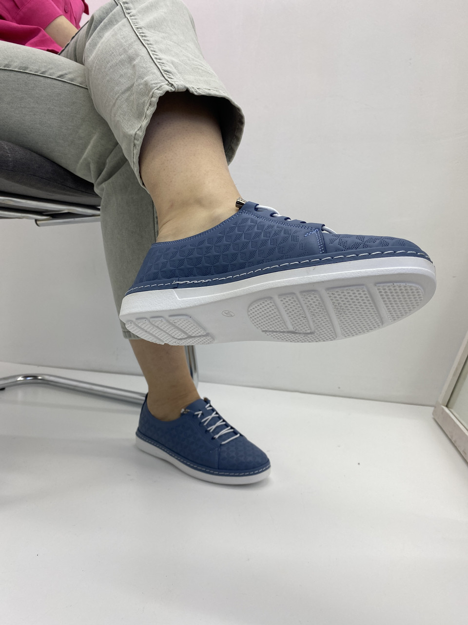 Мокасини жіночі Aras Shoes 301-kotmavi блакитні на шнуровці 37