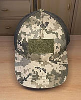 Камуфляжная военная мужская кепка-бейсболка пиксель с липучкой и сеткой